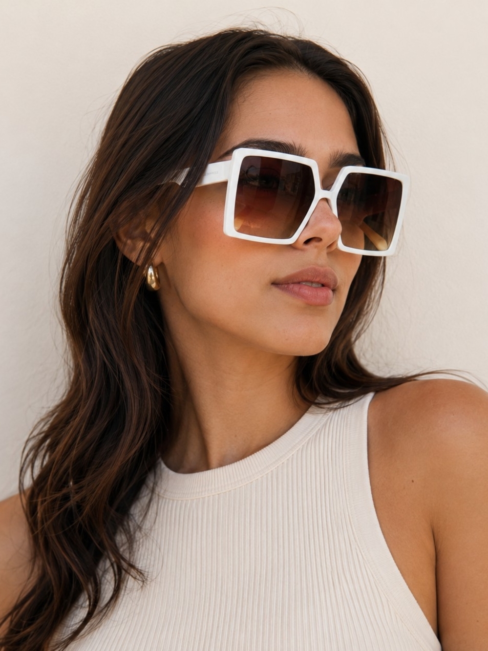 LA Express White Oversized Square Sunglasses Women’s Fashion UV400 Shades